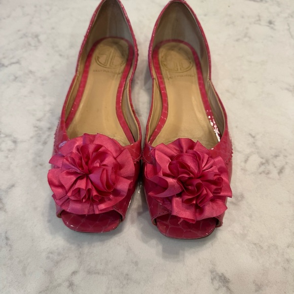 Vintage Lilly Pulitzer Pink Patent Peep-Toe Flats w/ Rosette Detail – Size 6.5 - Picture 1 of 9